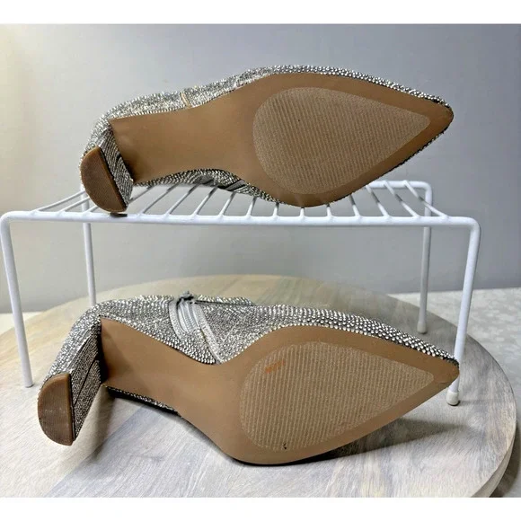 Steve Madden Elysia Sparkling Rhinestone Silver Stiletto Heel Booties 6M - Picture 5 of 8